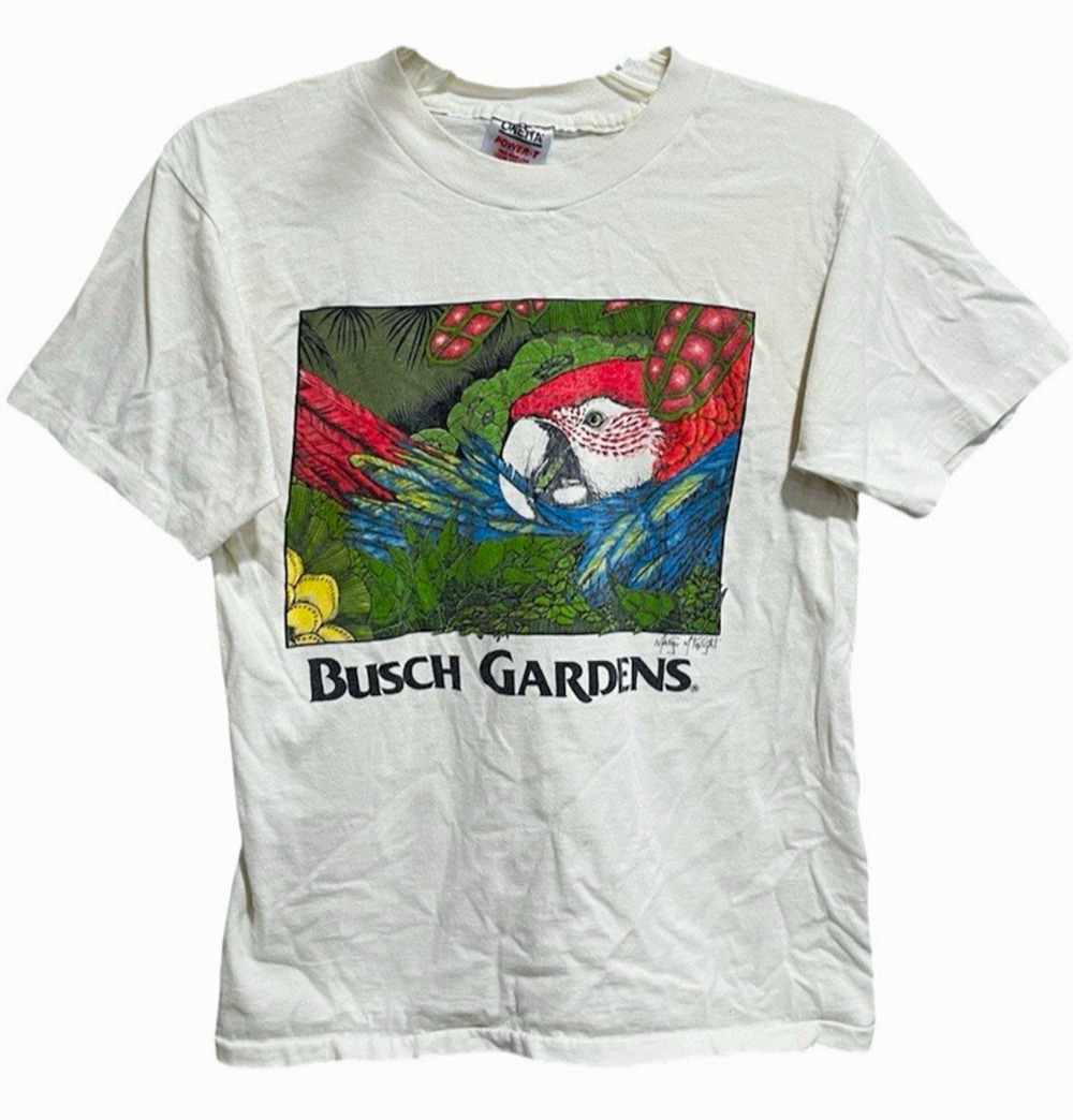 Vintage Busch Gardens Parrot Single Stitch Graphic Tee White M Oneita Power-T